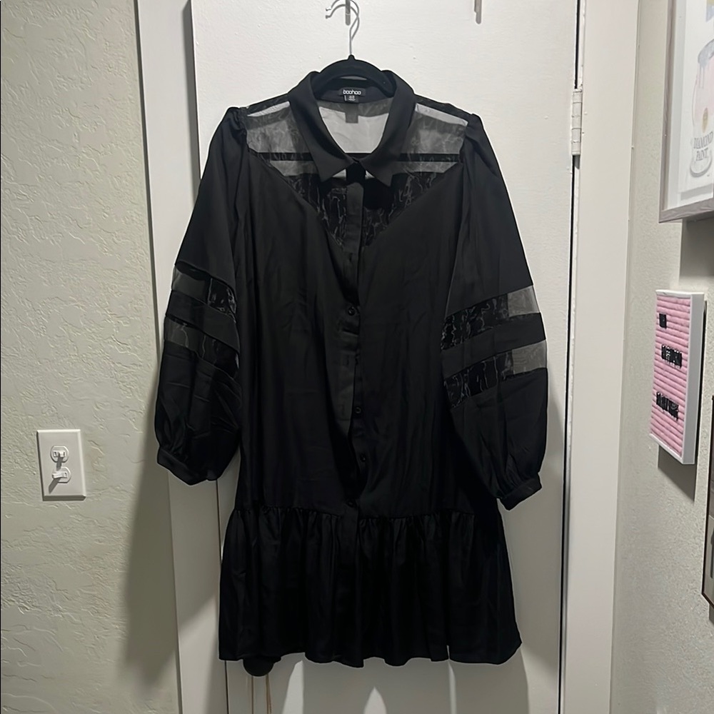 Zara Black Sheer Panel Button-Front Dress